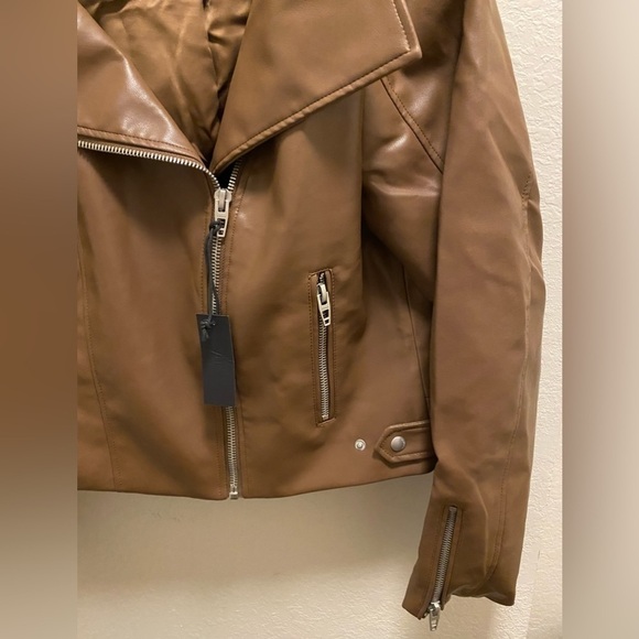 Blank NYC Brown Faux Leather Full Zip Moto Jacket New W/ Tag Biker Grunge City - Picture 6 of 10